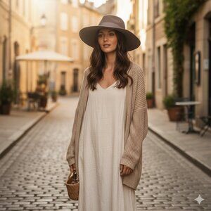 D&Y 100% Wool Felt Floppy Hat Taupe Wide Brim Fedora
